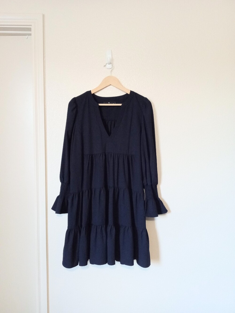 Pomander Place X Tuckernuck Navy Blue Crepe Kenzo Dress Tiered Ruffle - Picture 3 of 10